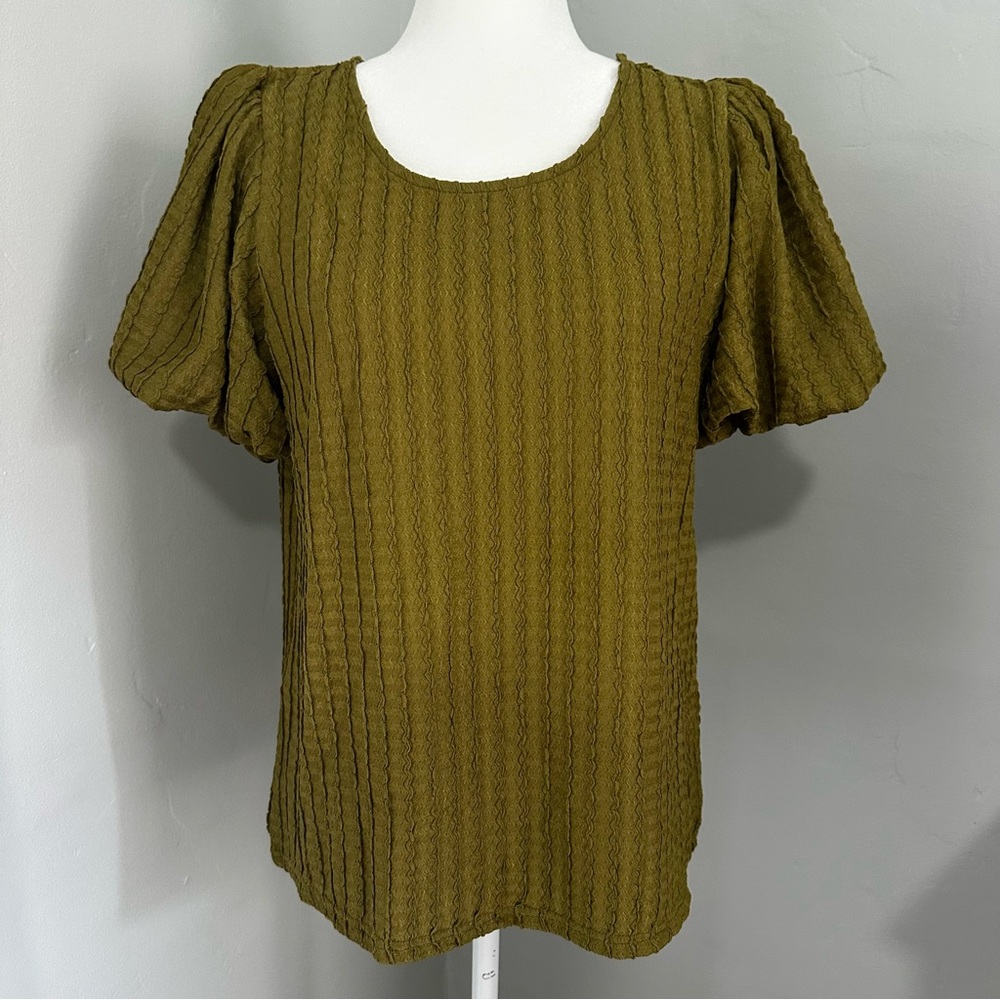 NEW! Grace Karin Textured Blouse, Puff Sleeves, Holiday, Vertical Stitching. M